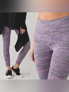 lululemon high times pants space dye camo tender violet black grape, size 4